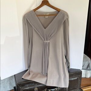 Designers Originals Taupe Pleated V-Neck Tunic with Front Tie
